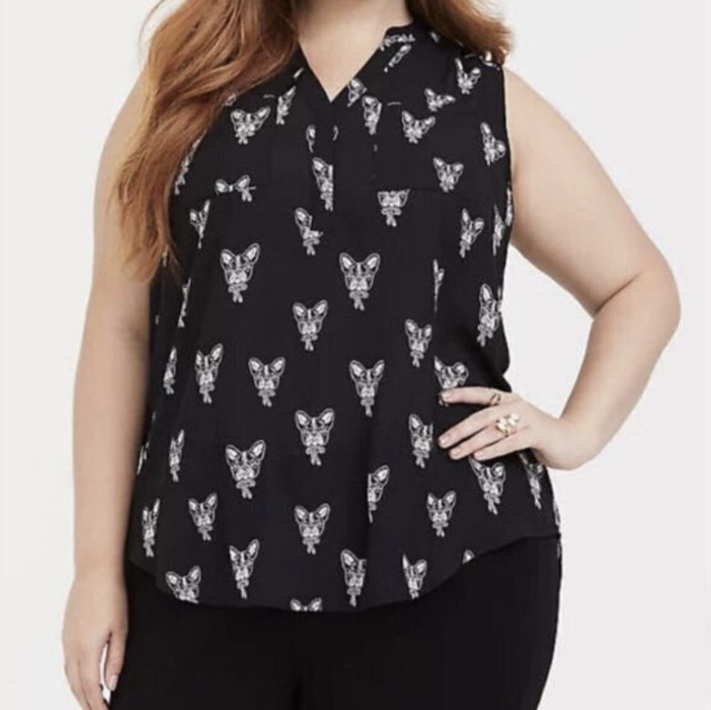 torrid Black Dog Chiffon Frenchie Print Tank Size 4